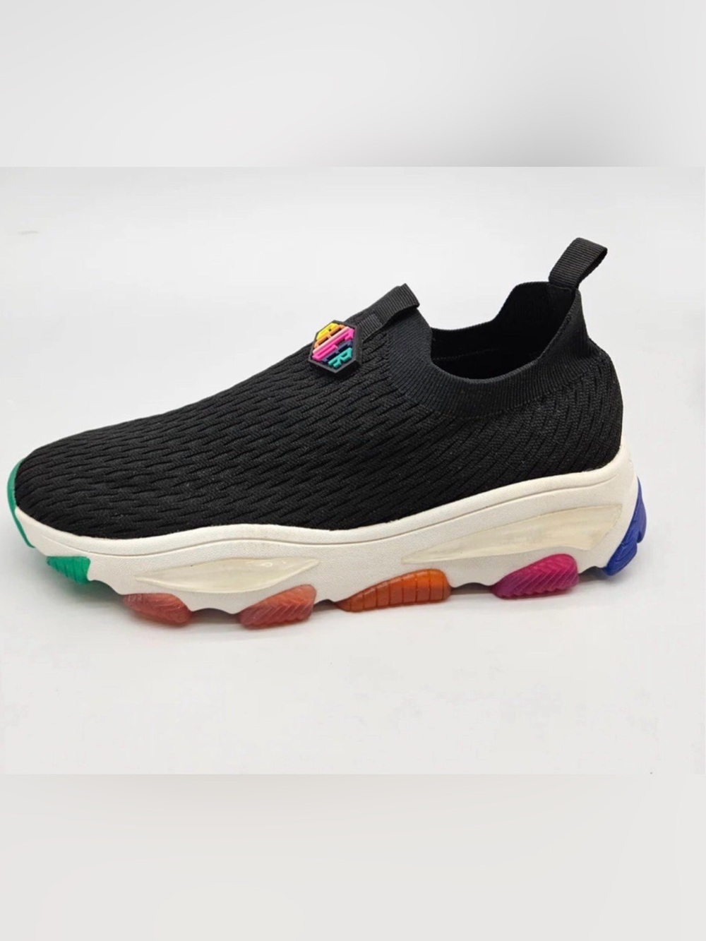 KURT GEIGER Black/Comb Lettie Rainbow-Insert Knitted
Trainers Size EU 45